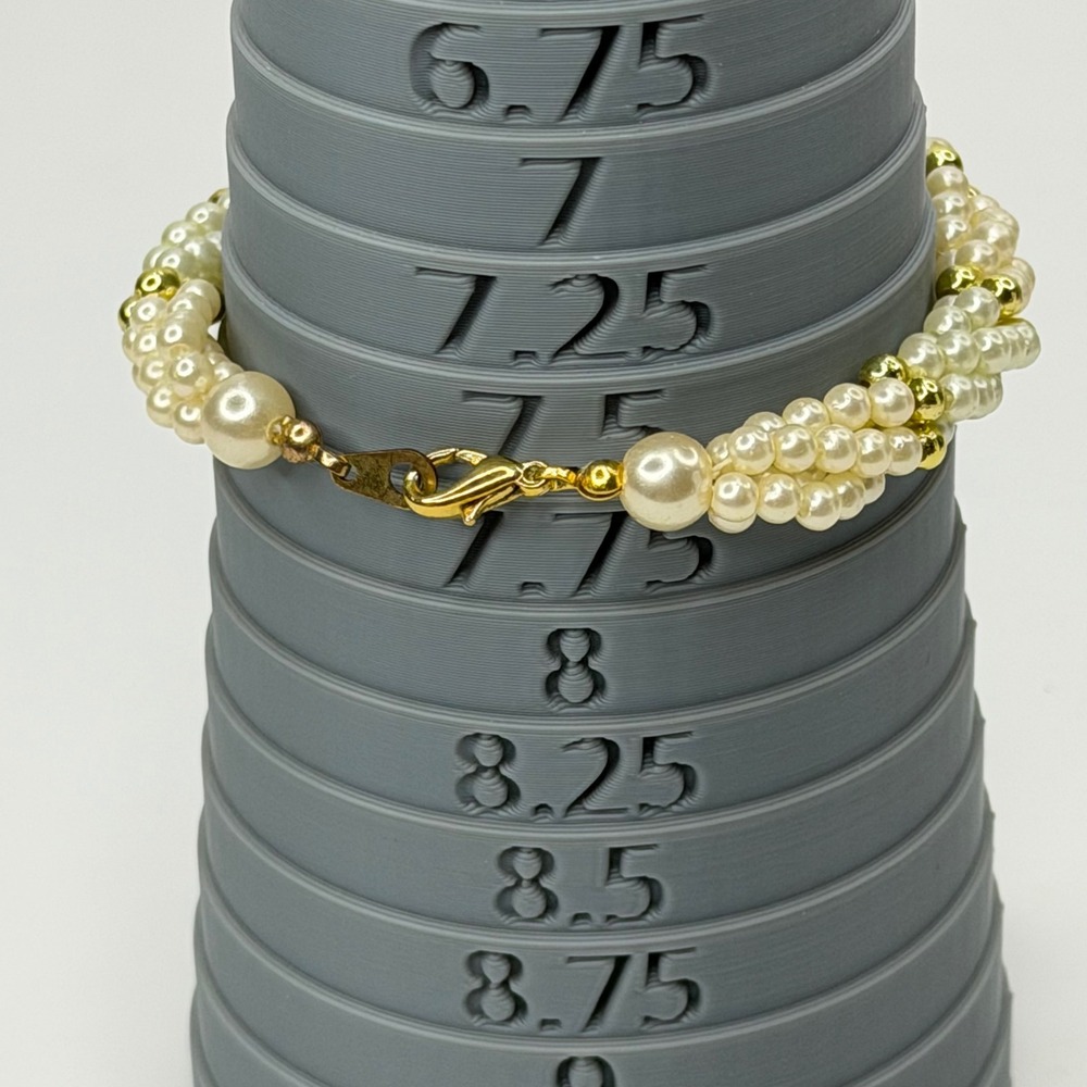 Triple Strand Faux Pearl Bracelet Gold‎ Tone Spacer Beads White Classic Chic - Picture 5 of 6